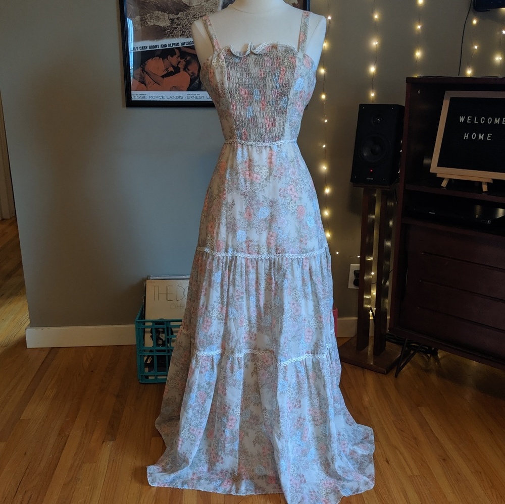 70s Prairie Maxi Floral Dress and Shrug